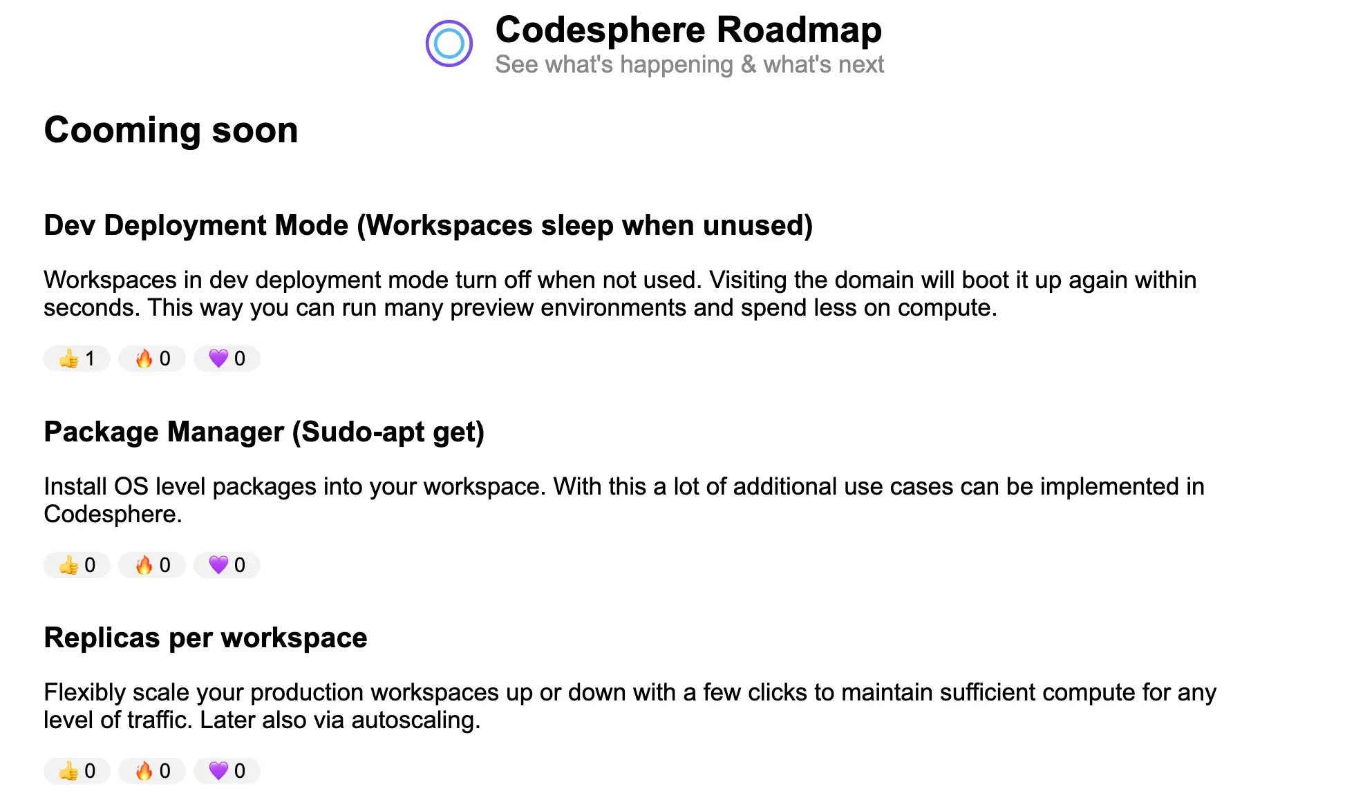 Resulting public roadmap built with Next.js hosted on Codesphere