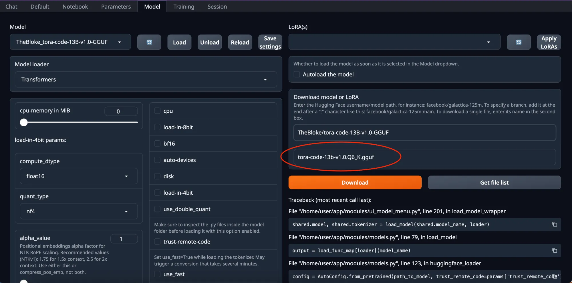 Paste slug of the chosen model version in WebUI for LLM text generators