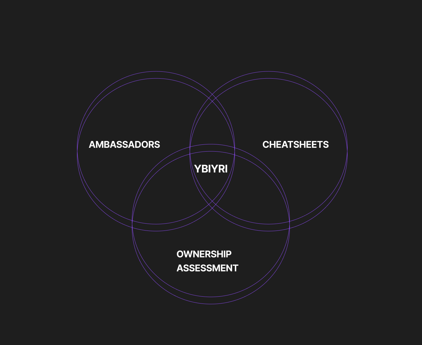  Ownership assessment + cheat sheet + ambassadors (overlapping circles with YBIYRI in the middle)
